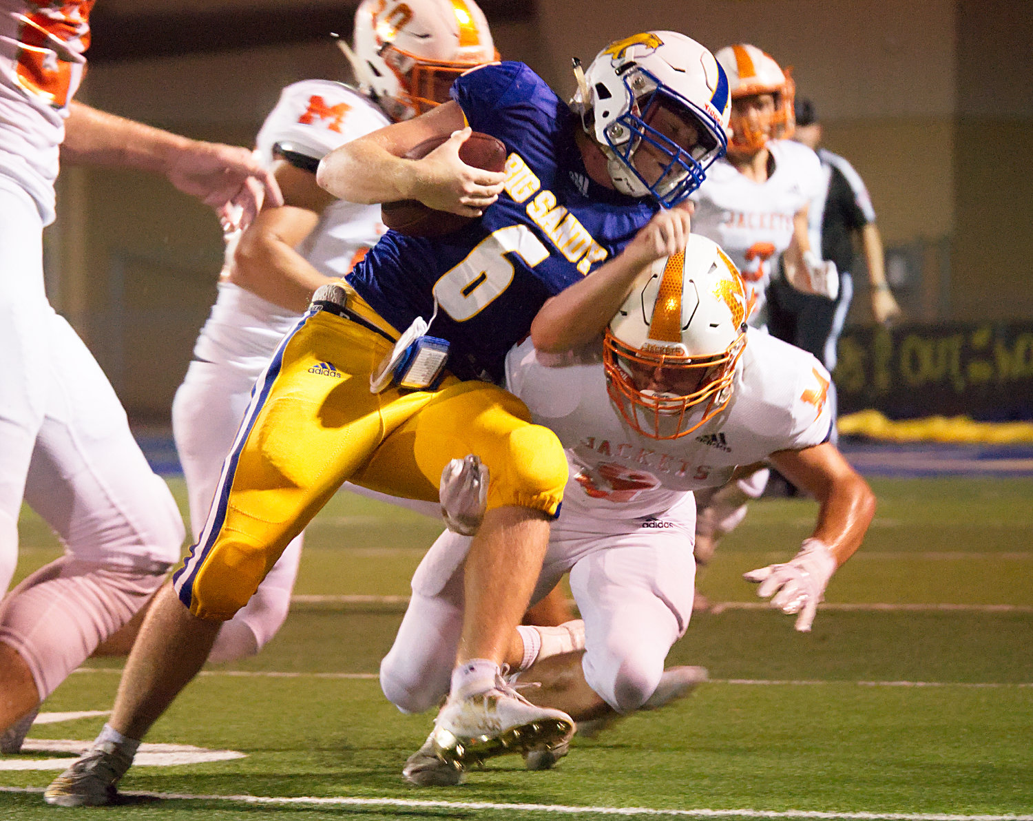 Drew Robertson of Mineola makes a tackle in Friday’s game against Big Sandy.